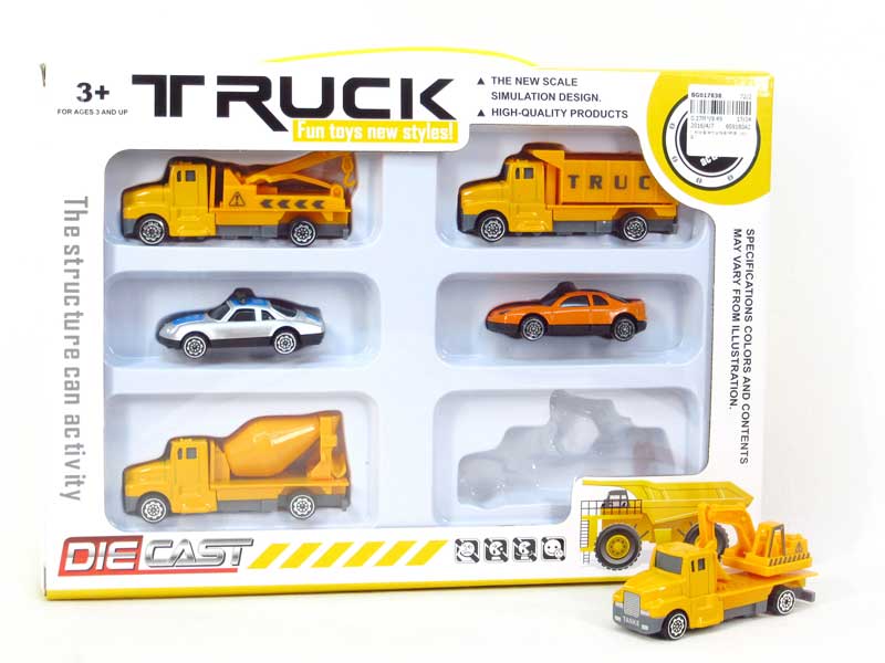 1:60 Die Cast Construction Truck & Car Free Wheel(6in1) toys