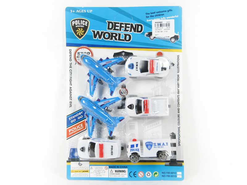 Free Wheel Police Car & Airplane（6in1） toys