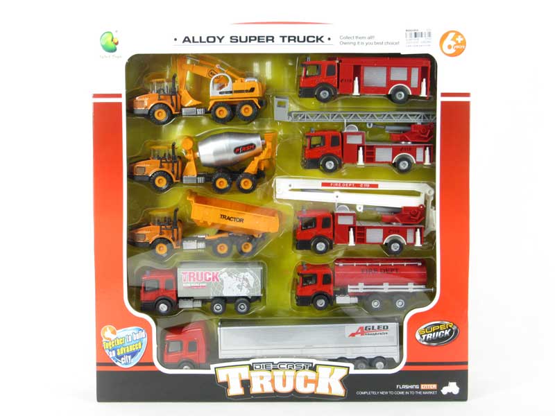 Die Cast Fire Engine Free Wheel & Die Cast Construction Truck Pull Back toys