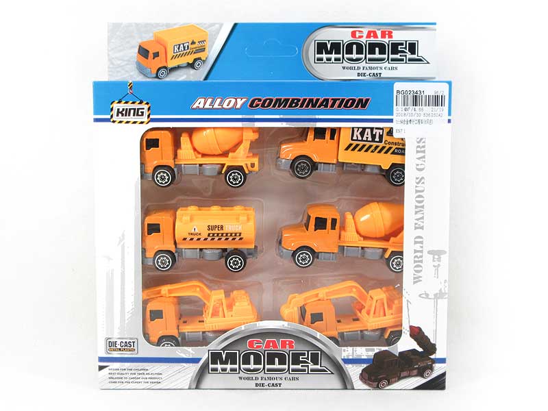 1:64 Die Cast Construction Truck Free Wheel(6in1) toys