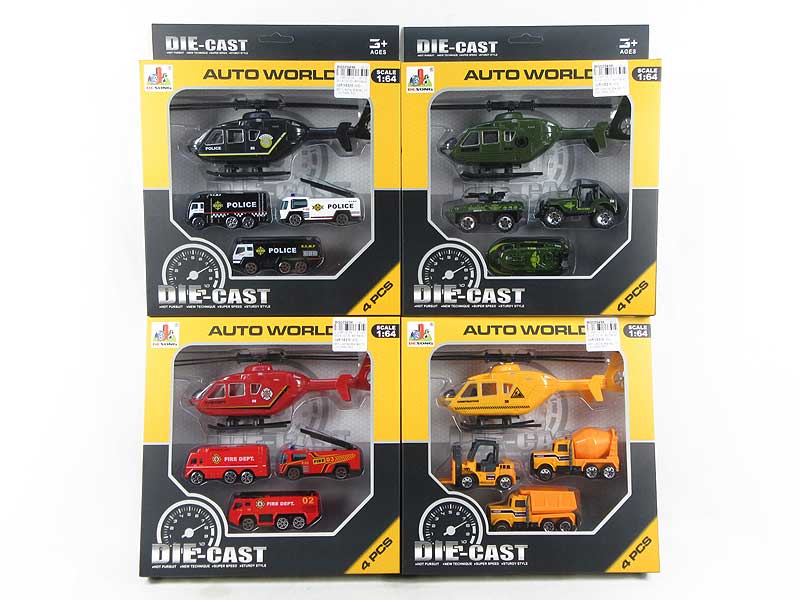 Die Cast Car Free Wheel & Helicopter(4in1) toys