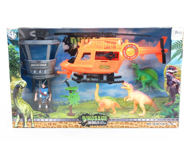Free Wheel Helicopter W/L_S & Dinosaur Set toys