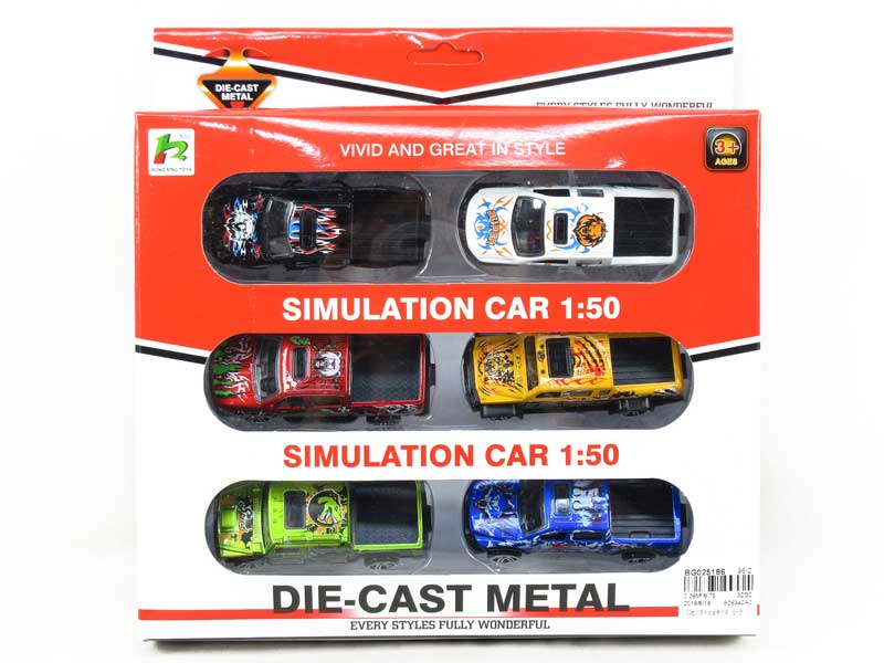 1:50 Die Cast Car Free Wheel(6in1) toys