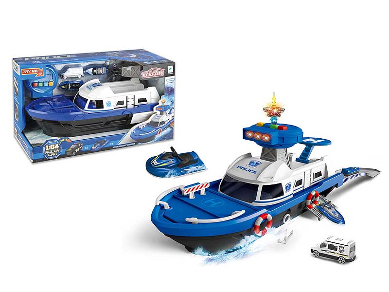 Die Cast Police Boat Free Wheel W/L_M toys