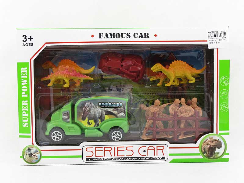 Free wheel car set, dinosaur set with car toys
