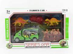 Free wheel car set, dinosaur set with car