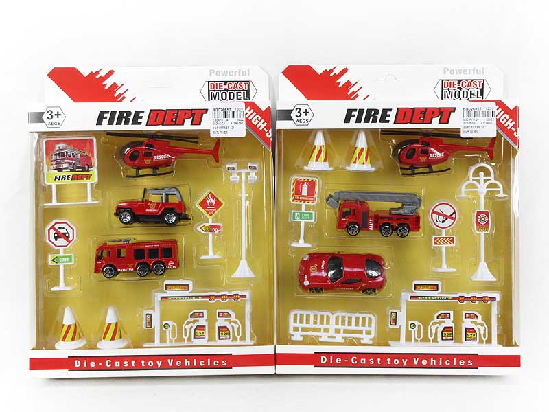 Die Cast Free Wheel Fire Engine Set (2 Style) toys