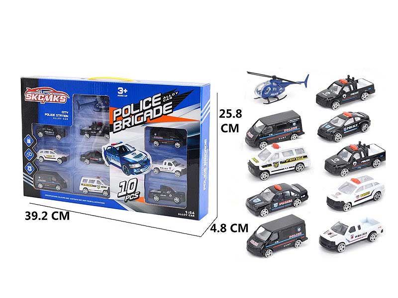 1:64 Die Cast Police Car Free Wheel(10in1) toys