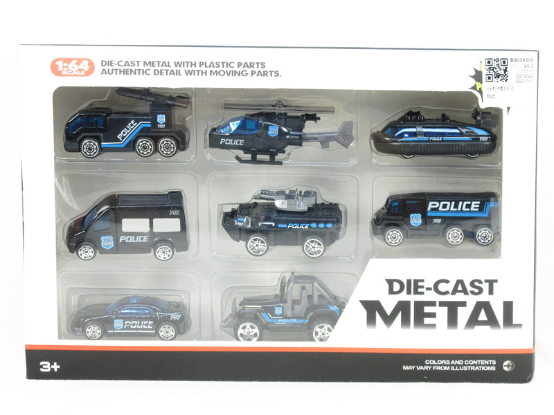 Metal Free Wheel Police Car(8in1) toys