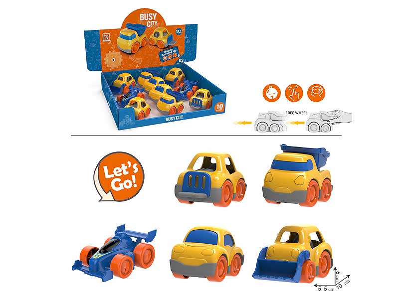 Free Wheel Cartoon Car W/Bell(10in1) toys