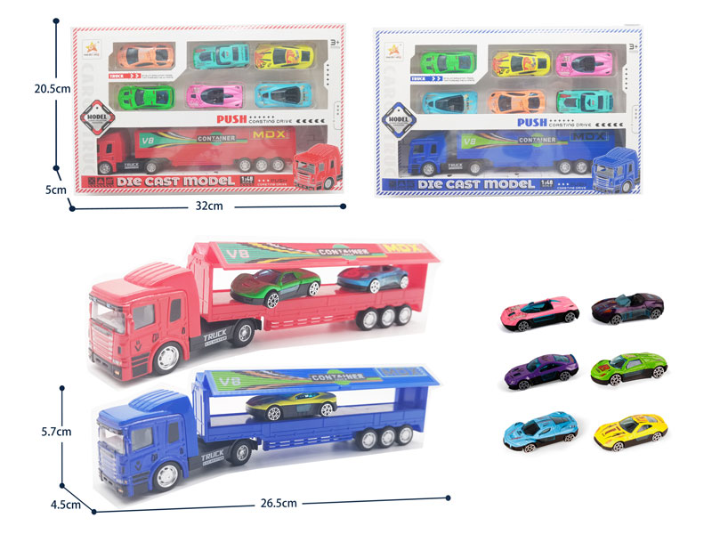 Die Cast Container Truck Set Free Wheel(2C) toys