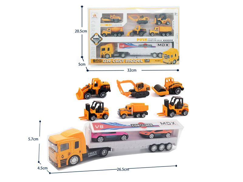 Die Cast Construction Container Truck Set Free Wheel toys