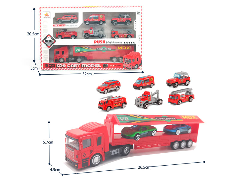 Die Cast Firefighting Container Truck Set Free Wheel toys