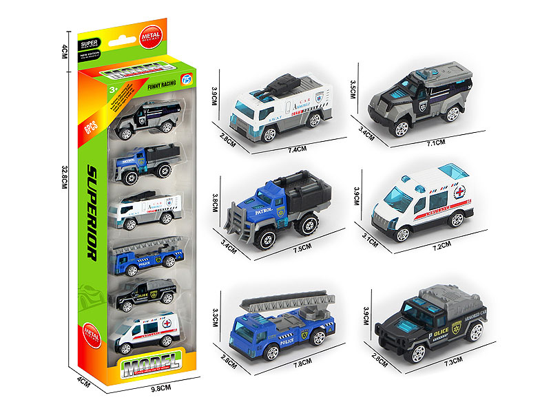 Die Cast Police Car Free Wheel(6in1) toys