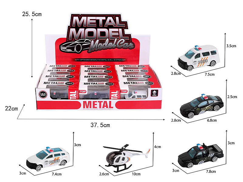 1:64 Die Cast Police Car Free Wheel(12in1) toys