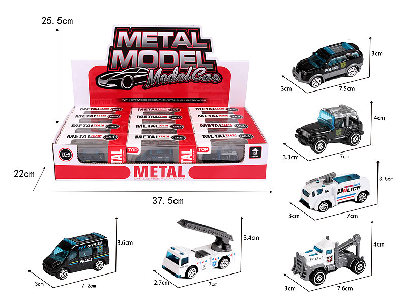 1:64 Die Cast Police Car Free Wheel(12in1) toys