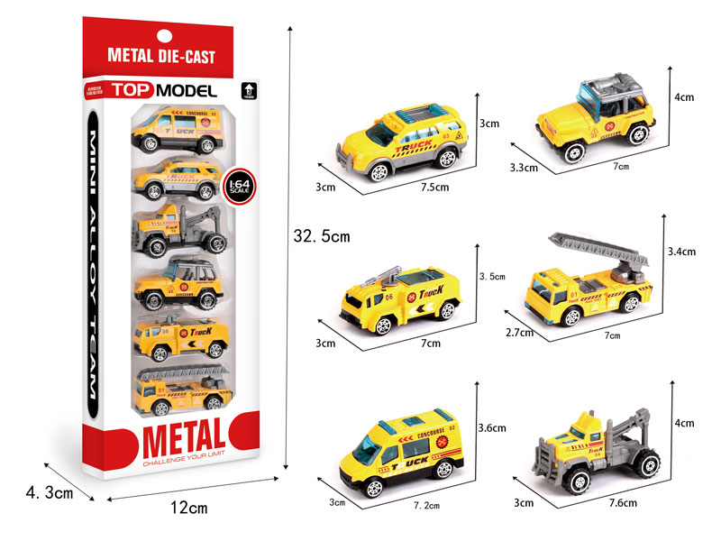 1:64 Die Cast Construction Truck Free Wheel(6in1) toys