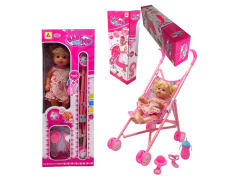 36CM Go-Cart & Pee Drinking Water Doll Set