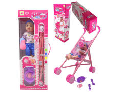 36CM Go-Cart & Pee Drinking Water Doll Set