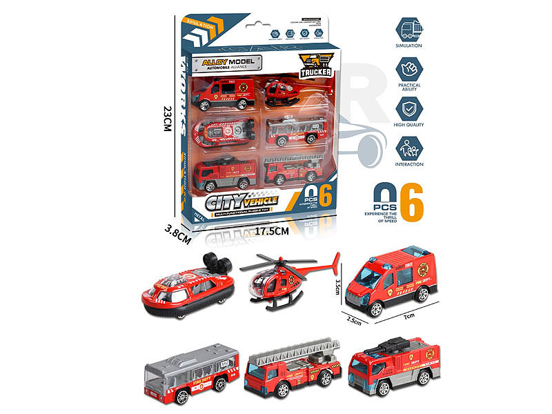 Die Cast Fire Engine Free Wheel(6in1) toys
