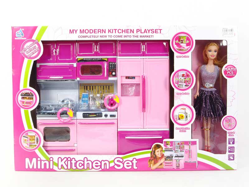 Kitchen Set W/L_M & Doll toys