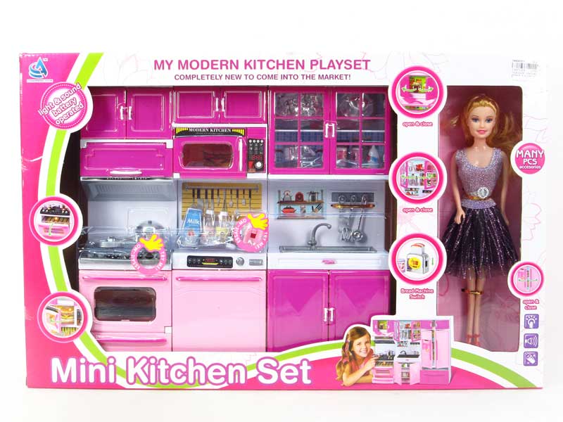 Kitchen Set W/L_M & Doll toys