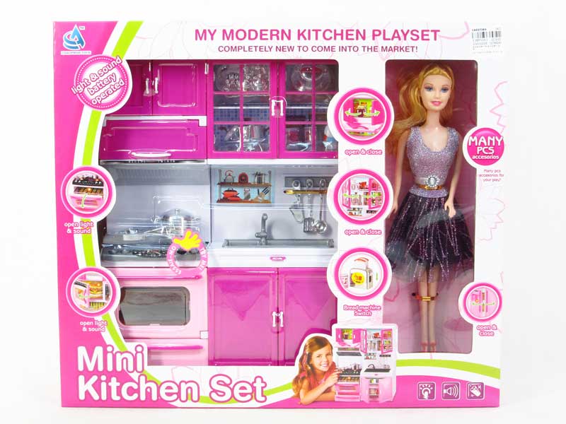 Kitchen Set W/L_M & Doll toys