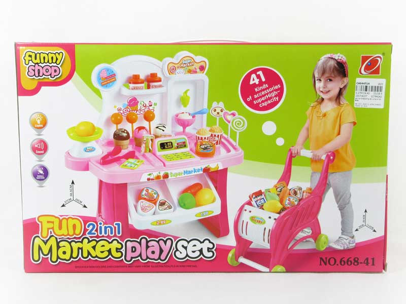 2in1 Fun Market Play Set W/L_S & Shopping Car toys