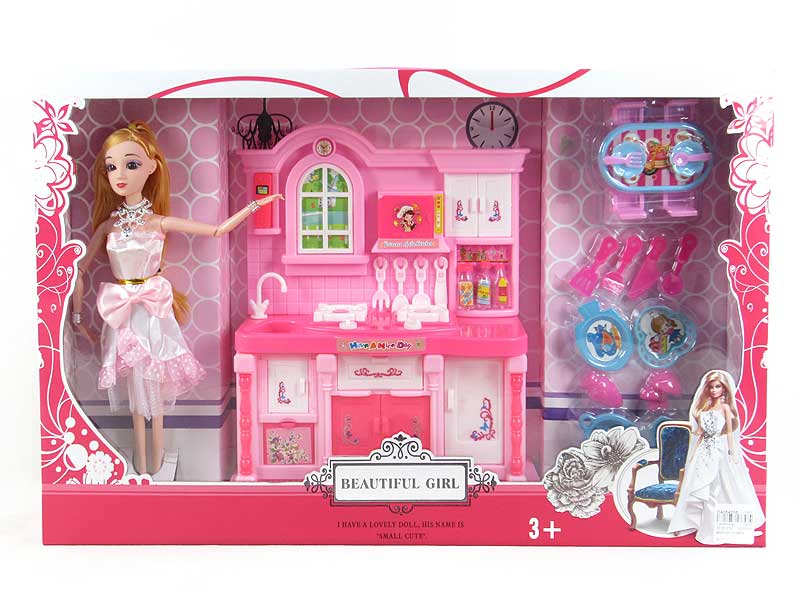 Kitchen Set W/L_M & 11inch Doll toys