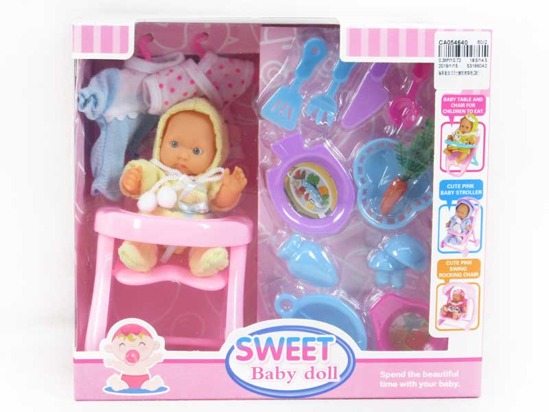 Kitchen Set & 5.5inch Brow Doll(2S) toys
