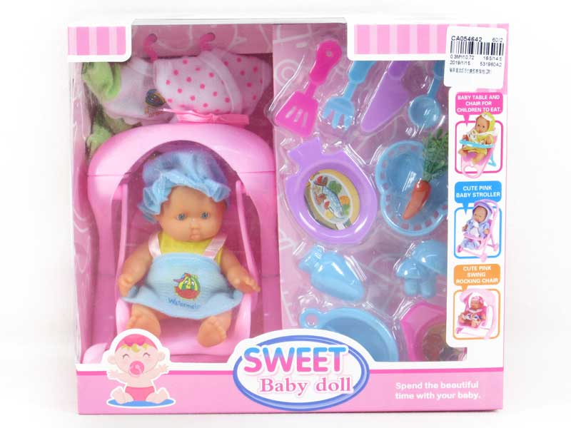 Kitchen Set & 5.5inch Brow Doll(2S) toys