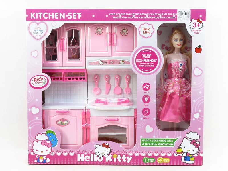 Kitchen Set W/L_S & Doll toys
