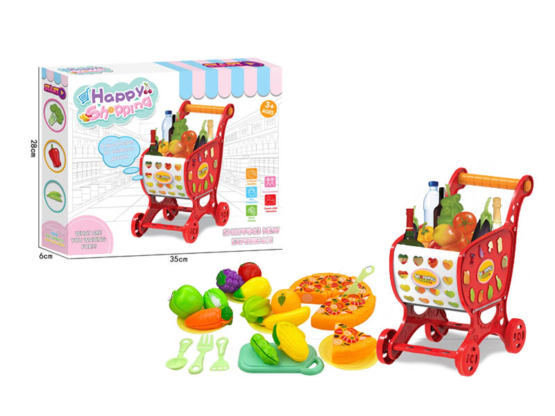 Shopping Cart & Cut Fruit & Vegetables & Pizza Set toys