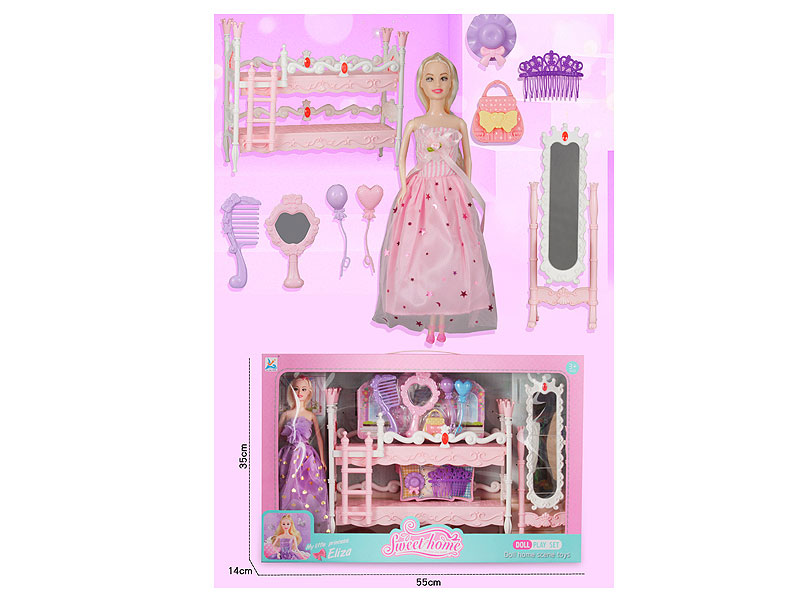 Double Decker Princess Bed & Solid Body Doll(2S2C) toys