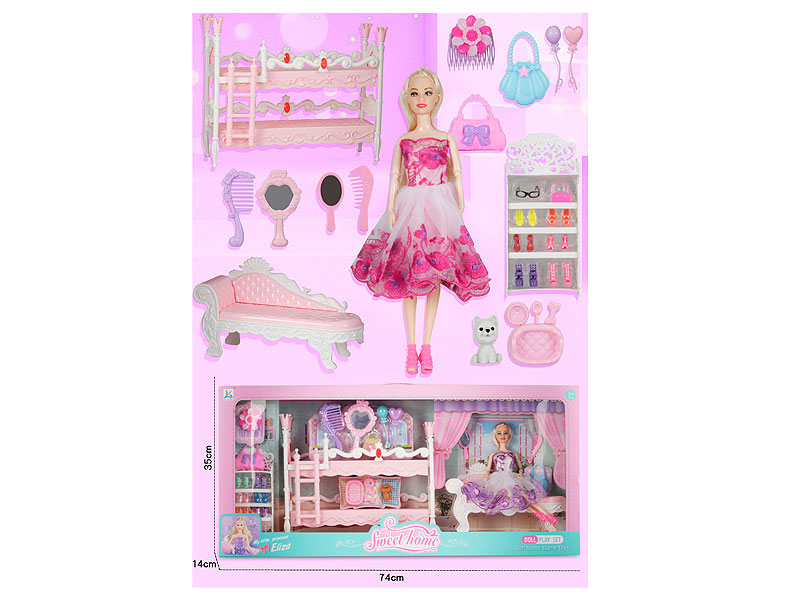 Double Decker Princess Bed Wardrobe Chair & Solid Body Doll(2S2C) toys