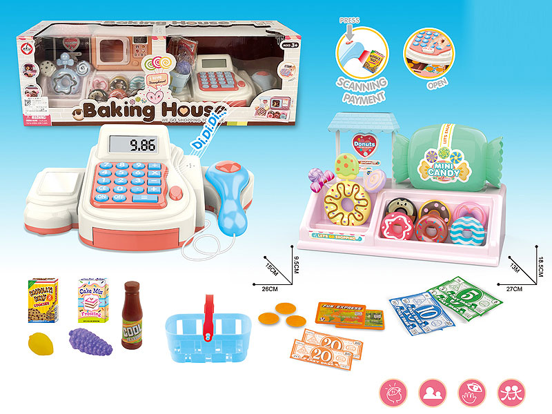 Cash register with candy house and donut shop set toys