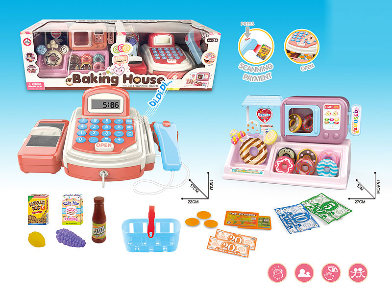 Cash register with microwave and donut shop set toys