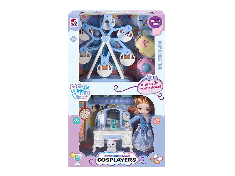 Doll dresser + Ferris wheel set with light and music toys