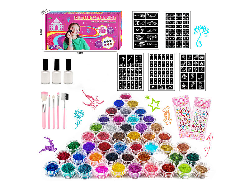 48 Color Glitter Tattoos Kit toys