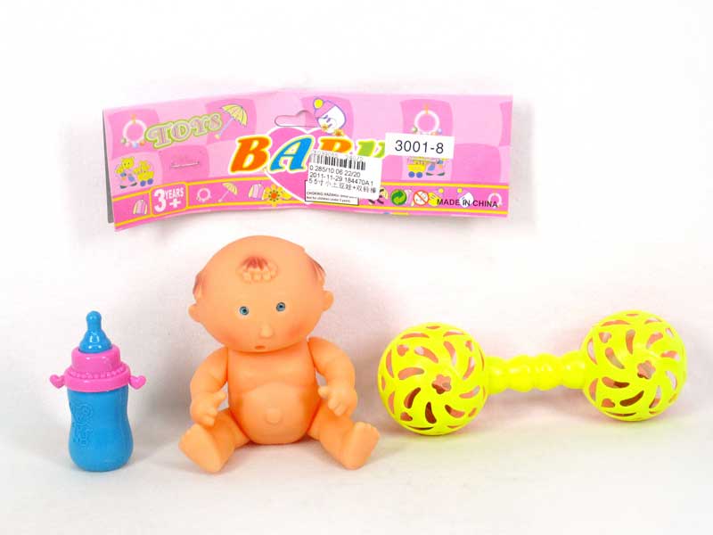 5.5"Doll & Rock Bell & Feeding-bottle toys