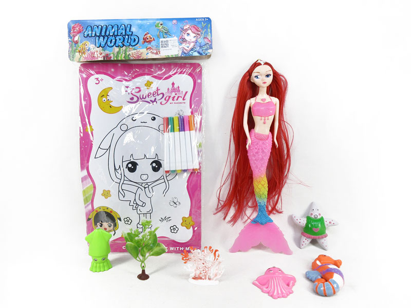 Mermaid & Writing Board & Animals toys