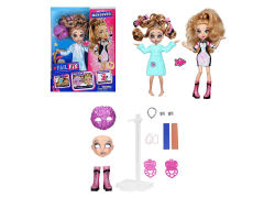 9inch Solid Body Face Changing Makeup Doll Set