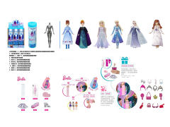 2代冰雪公主系列白钻11.5寸实心变色泡水冰雪公主芭比套(6罐庄)
