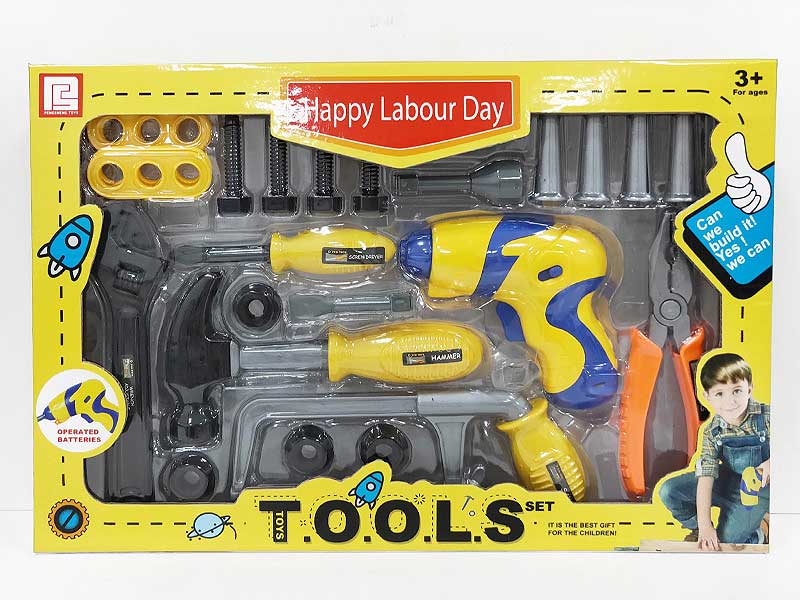 B/O Tool Set, plastic battery operated toy, gift for boy, DIY tool set toys