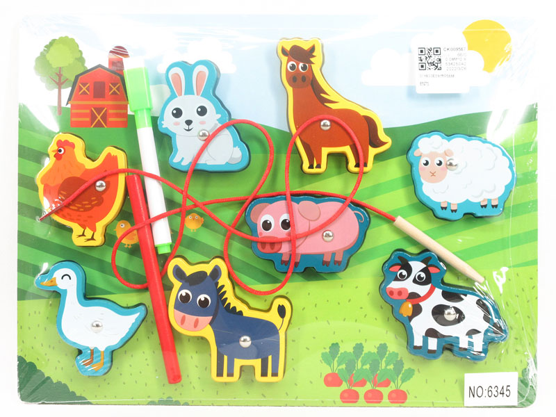 3in1 Wooden Drawing Board Of Farm Animal Threading toys