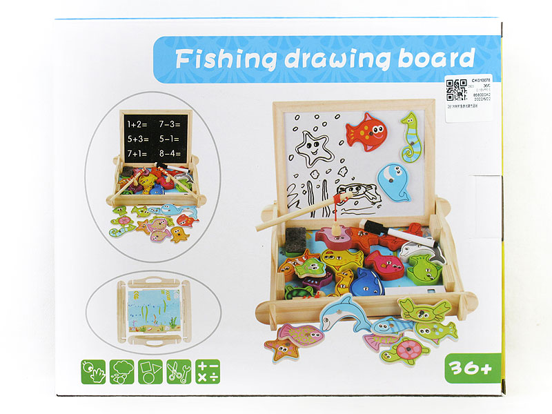 2in1 Wooden Fishing Game Magnetic Drawing Board toys