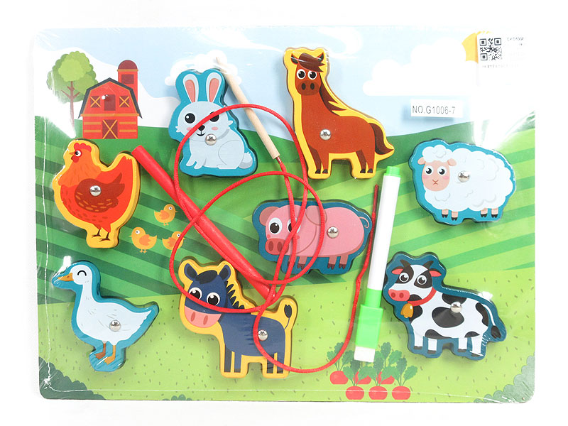 Wooden Magnetic Rope Drawing Board For Farm Animals toys