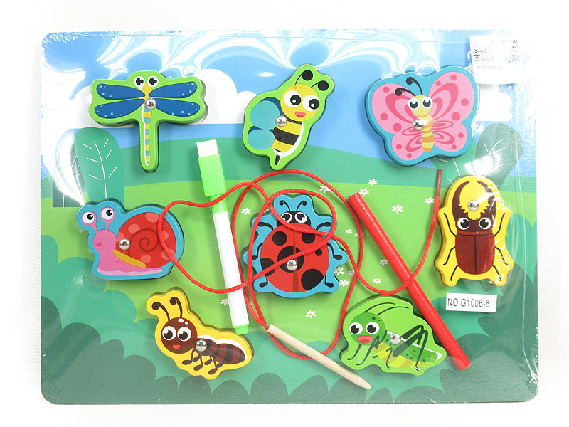 Wooden Magnetic Rope Threading Insect Double-Sided Drawing Board toys