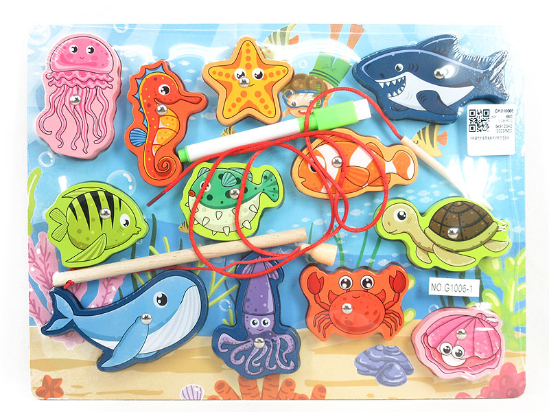 Wooden Magnetic Fishing Line Drawing Board For Marine Animals toys