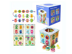 Wooden Paired Roped Building Block Box Number toys